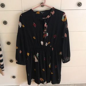 Madewell Painted Floral Tie Neck Dress